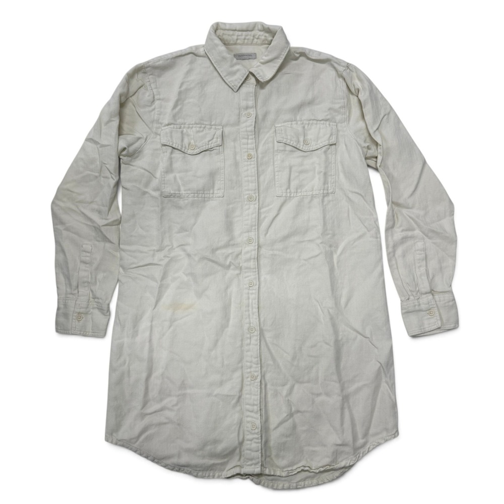 Outerknown Womens Cream Linen Organic Cotton Herringbone Shirt Dress Medium